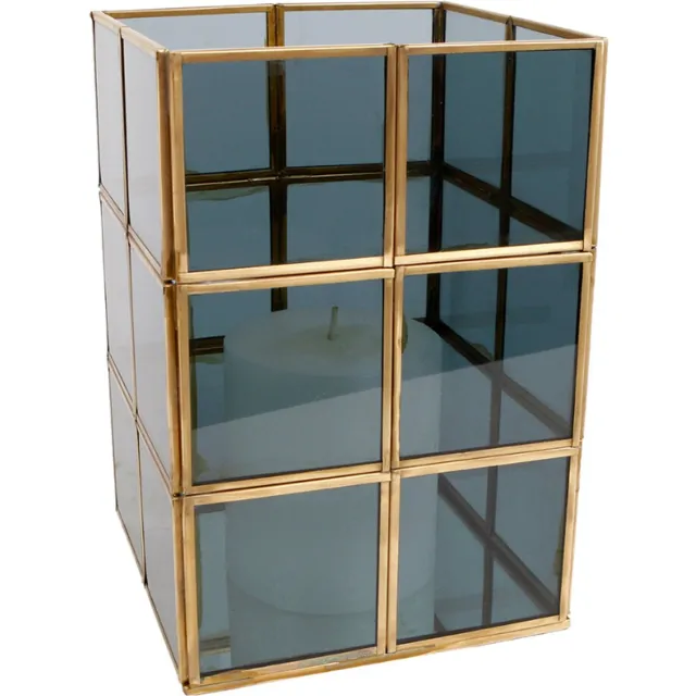 Dulaire Windlicht Vierkant Goud Glas 22.5 cm