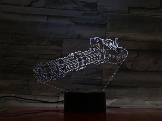 MC Living 3D Led Lamp Met Gravering - RGB 7 Kleuren - Minigun