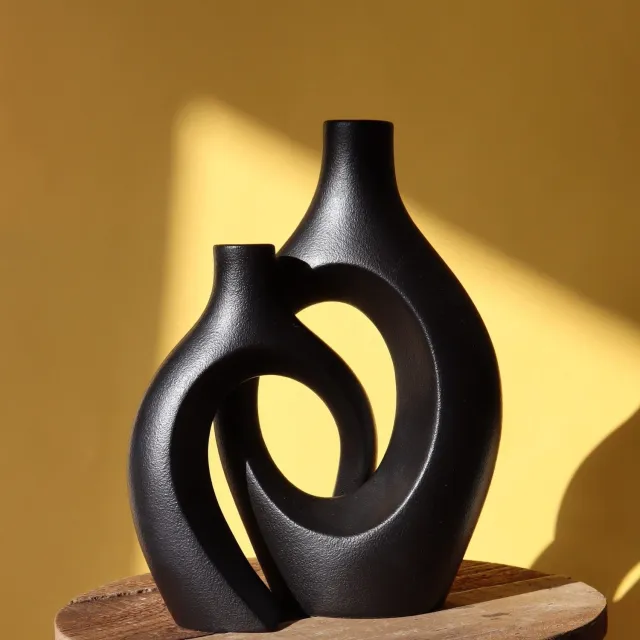 maison marmöl Keramieken Vazen Duo – Zwart | Sculpturaal Design