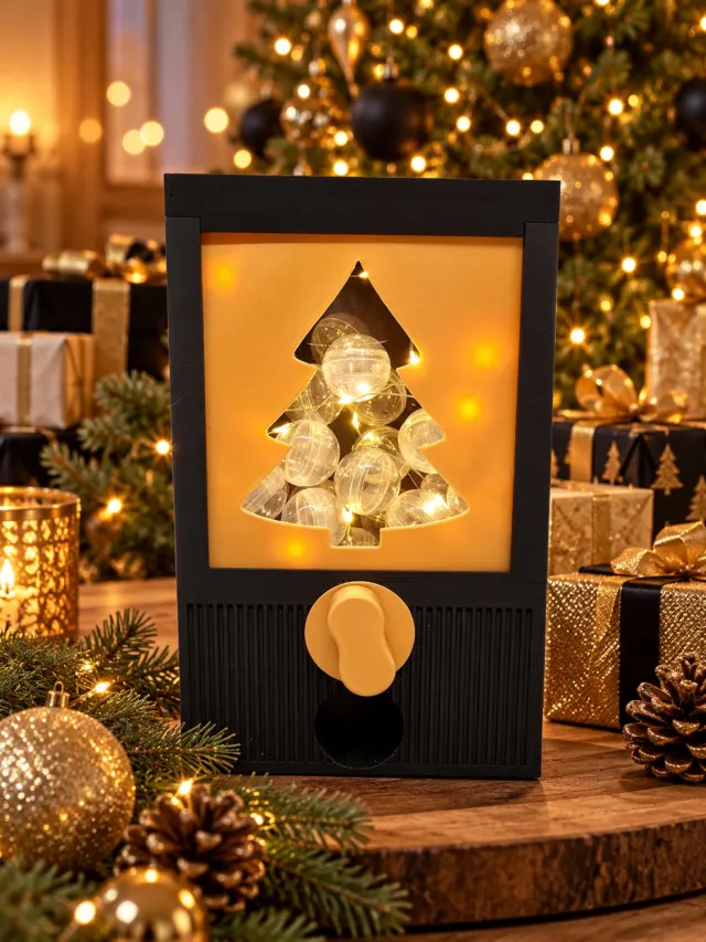 Layerzz Kerst advent - Capsule balletjes automaat - 3D geprint - met 24 lege balletjes en lampjes zwart en goud