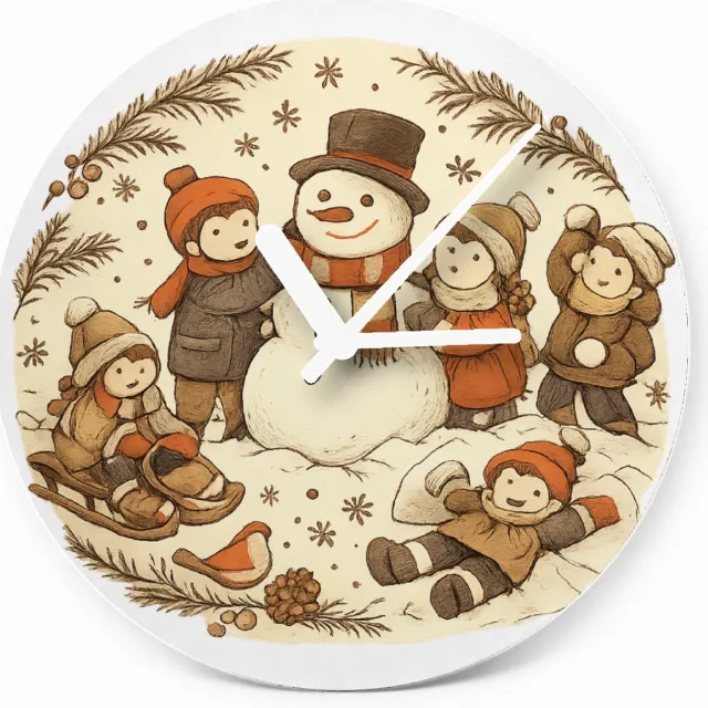 Mr Cadeautjes Glazen klok Ø 20 - design Een vrolijke all-over herfstwandeling met een dierlijke para | cadeau Wit