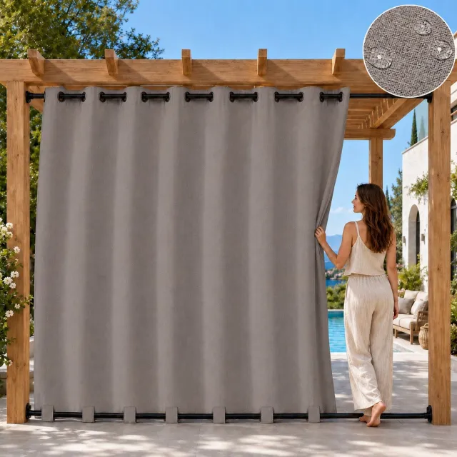 Qelus 2 Stuk Linnenlook Lichtgewicht Buitengordijn voor Pergola en Balkon - 254x274 cm - Weerbestendig Outdoorgordijn met Lusbodem - Zonwerend en Verduisterend - Faux Linnen Terrasgordijn - Taupe Taupe - 2 Stuks