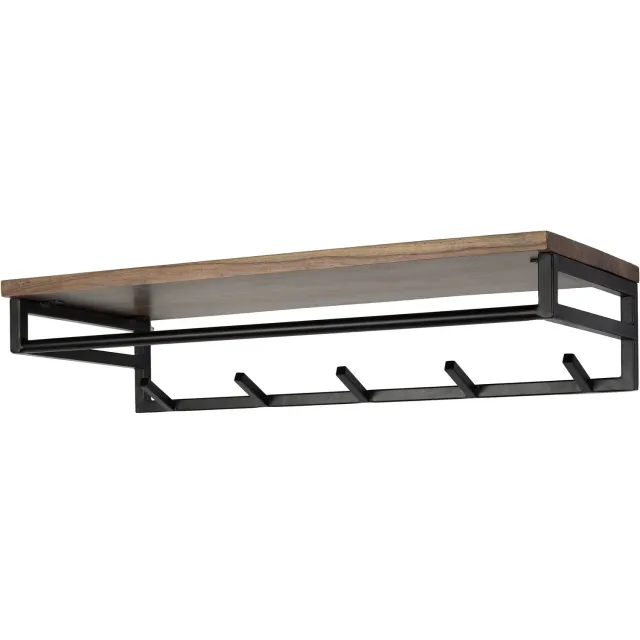 Nest of Nora Kapstok Brix - Met roede en hoedenplank - 5 haken - Massief acacia / houten kapstok / garderobe met plank Bruin