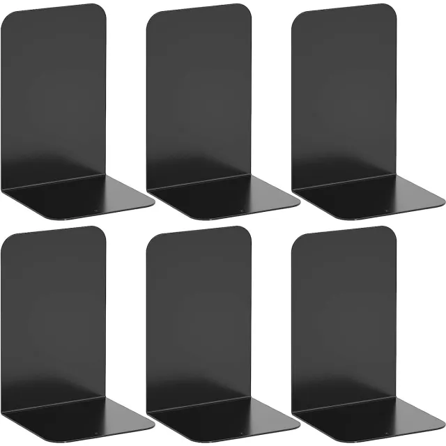 Ibenzoa Set van 6 Zwarte Metalen Boekensteunen met Rubberen Antislip Onderlagen - Stabiliteit en Functionaliteit