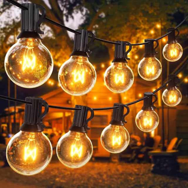 MUPOO G40 Lichtsnoer Buiten IP44 met 50 Lampen- lampjes slinger- Koppelbaar Prikkabel - inclusief 4 reservelamp -Sfeerverlichting voor Tuin en Feest - 16.4 Meter - Warm Wit