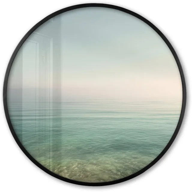 FrameYourWall Poster in lijst Rond - Fotolijst 80x80 cm - Posters - Zee - Horizon - Blauw - Mist - Ronde posterlijst zwart - Decoratie - Wanddecoratie woonkamer - Muurdecoratie slaapkamer Zee - Horizon - Mist