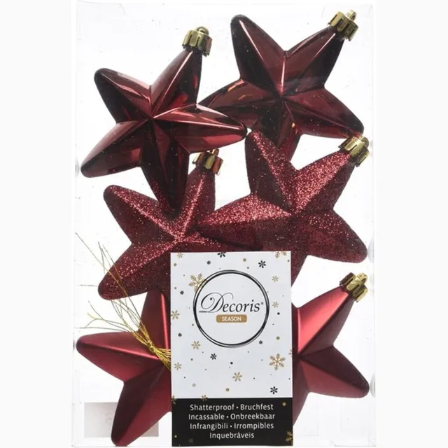 Decoris kersthangers - 6 stuks - 7.5cm - kunststof - mix Donkerrood
