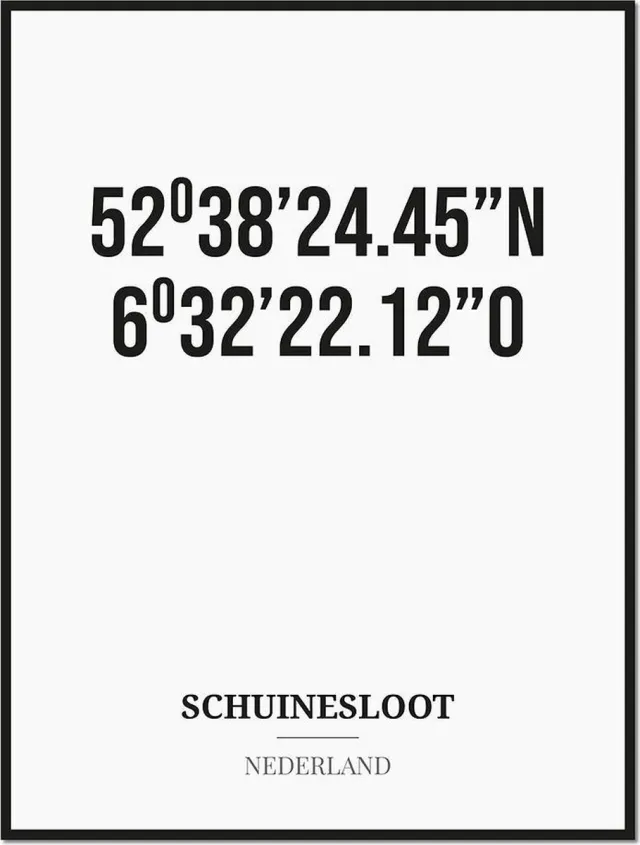 Studio216 Poster/kaart SCHUINESLOOT met coördinaten zwart, wit