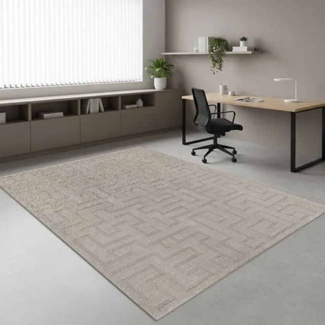 TapisTrend Designer tapijt Beige 80x150 cm Modern vloerkleed met een reliëfpatroon van geometrische vormen, geschikt voor de woonkamer, slaapkamer en eetkamer