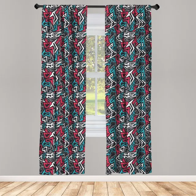 ABAKUHAUS Grunge gordijnen – 2x75x225 cm – microvezel – Multicolor Meerkleurig