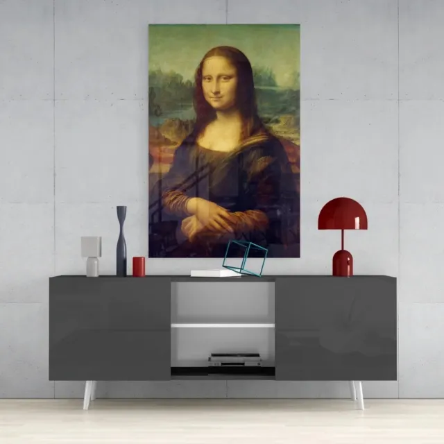 Insigne Art Glasschilderij - Leonardo Da Vinci - Mona Lisa - 110x70x0.4 cm Bruin