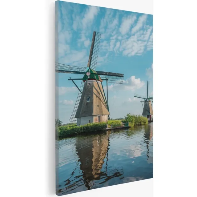 Saammp Canvas Schilderij -Molens op een rij - Zonsondergang - Landschap - Natuur - 40x60 - Foto op canvas - Wanddecoratie - Muurdecoratie Woonkamer - Slaapkamer decoratie - Canvas Print Multicolor