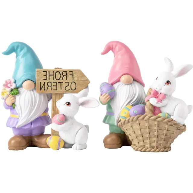 Cosensi Tuinkabouters voor Pasen 2 stuks moderne lentedecoratie tuindecoratie buitenfiguren tafeldecoratie paasgeschenken 10 cm roze blauw.
