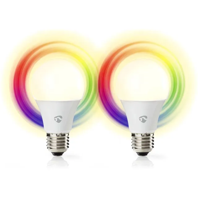 Nedis SmartLife Multicolour Lamp - Wi-Fi - E27 - 806 lm - 9 W - RGB / Warm tot Koel Wit - 2700 - 6500 K - Android / IOS - Peer - 2 Stuks