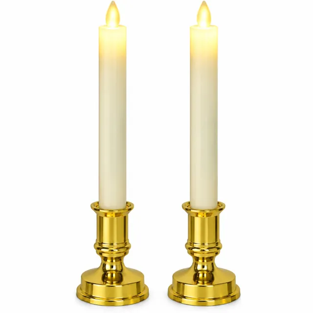 SWGOTA led kaarsen, 2 stuks in ivoorkleur met voet, lange kaarsvorm en warm vlamvormig licht, voor bruiloftsdecoratie