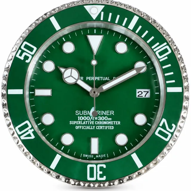 SWGOTA Groene ronde wandklok met wijzers, datumvenster en genummerde buitenring voor woonkamer, werkkamer of kantoor