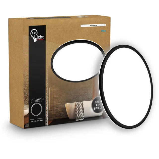 B.K.Licht Shallow - LED Badkamerlamp Plafonniere - paneel plafondlamp - badkamerverlichting met neutraal wit licht - IP44 - Ø24 - zwart Zwart (rond)