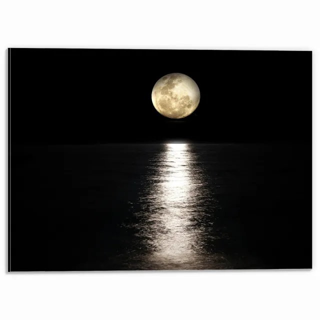 KuijsFotoprint Dibond - Maan boven Water - 40x30cm Foto op Aluminium (Met Ophangsysteem) Wit