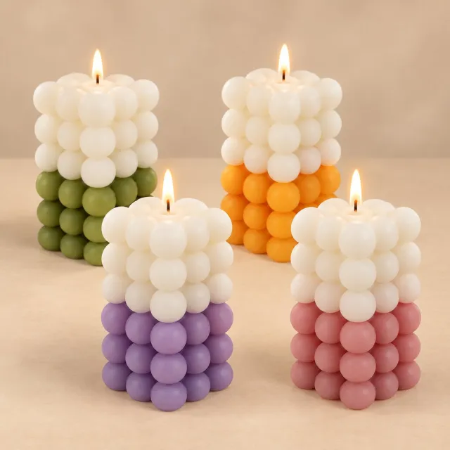 EasyMart Bubble Kaarsen Set van 4 – Grote Bubbelkaarsen 12 x 6 cm – 36 Branduren – Decoratieve Figuurkaarsen – 4 Kleuren – Ongeparfumeerd Groen/Oranje/Paars/Roze
