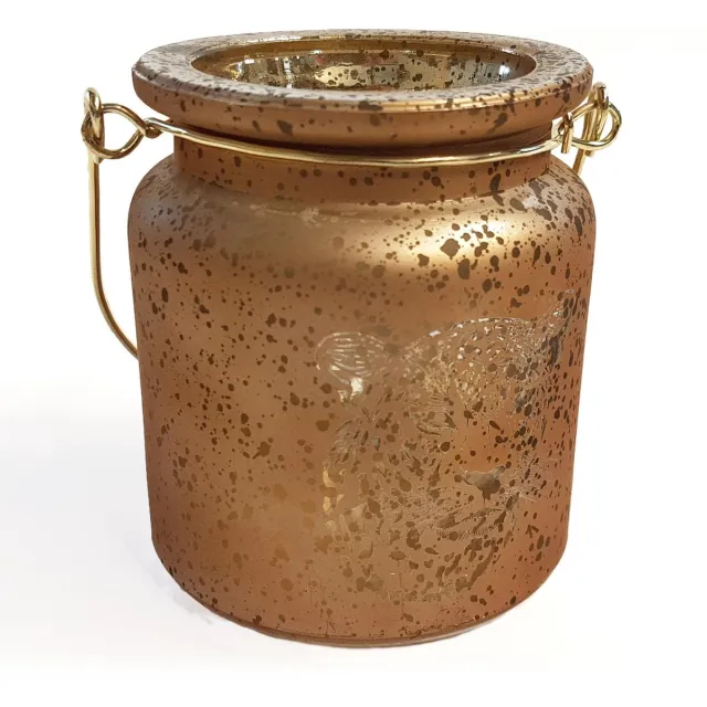 Goldbach theelicht met luipaard tekening - glas - goudkleurig - 9 cm hoog
