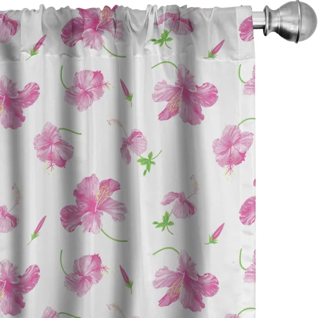 ABAKUHAUS Bloemen gordijnen – 2x75x225 cm – Microfaser – Roze/Wit