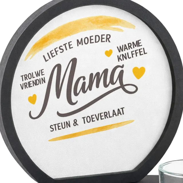 Mr Cadeautjes MDF inleg theelichthouder ~8 cm - design Een warme, persoonlijke typografische print met een opvallen | cadeau Wit