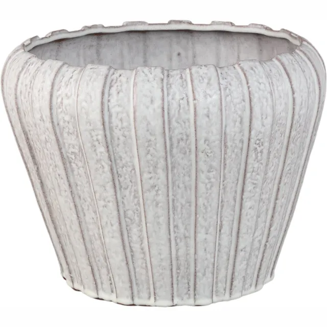 PTMD Mirei White Ceramic Pot Vertical Ribbed Round Wit
