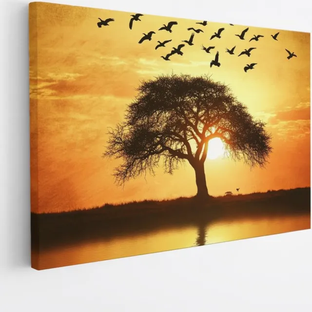 Saammp Canvas Schilderij - Vogel bij boom - Dieren - Bloemen - 70x50 - Foto op canvas - Wanddecoratie - muurdecoratie Woonkamer - Slaapkamer decoratie - Canvas Print Multicolor