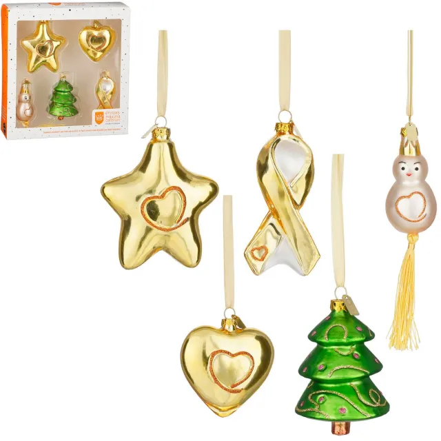 Nova Belle kerstornament glas - goud (5 stuks) Goud, groen
