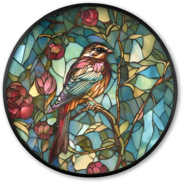 FrameYourWall Poster in lijst Rond - Fotolijst 80x80 cm - Posters - Vogel - Tak - Rozen - Mozaïek - Ronde posterlijst zwart - Decoratie - Wanddecoratie woonkamer - Muurdecoratie slaapkamer Vogel - Tak - Mozaïek