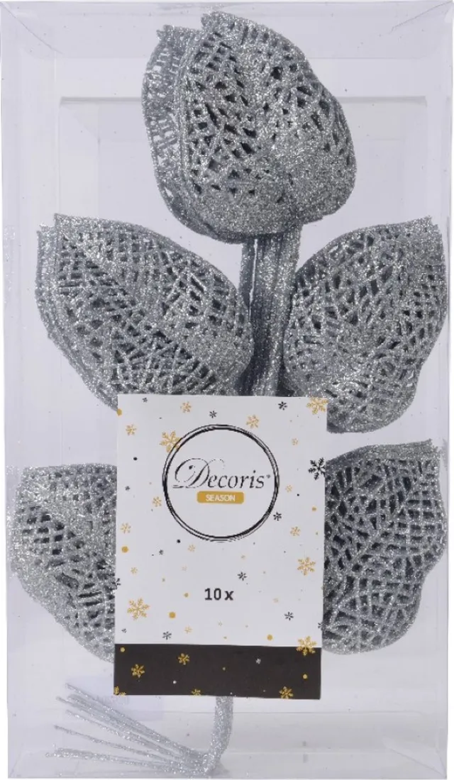 Kaemingk BV Kunstplanten, takdecoratie, decoratief blad zilver glitter L36cm 10 st