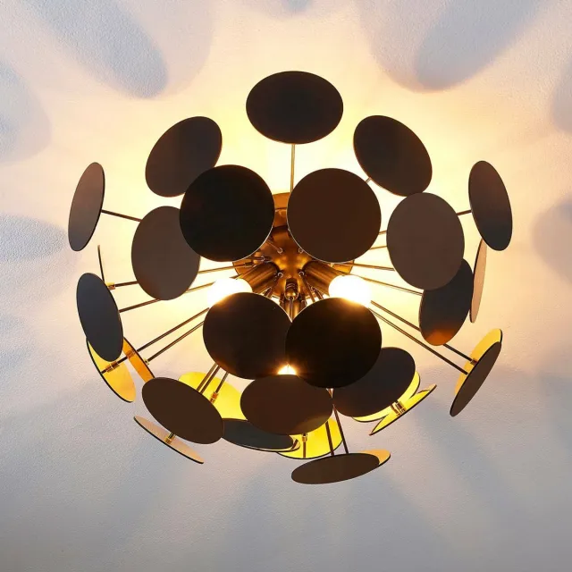 Lindby plafondlamp - 3lichts - Plastic, metaal - H: 30 cm - E14 - zwart, goud