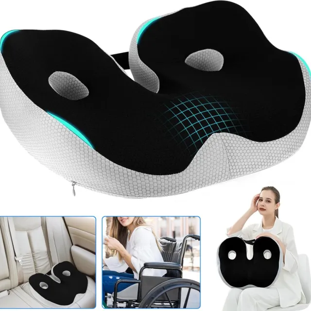 NCRealher Stuitbeenkussen Voor Pijn Aan Het Stuitje - Antislip Zitkussens Van Traagschuim - Ergonomisch Zitkussen - Kussen Voor Verlichting Van Stuitbeenpijn Zwart & Grijs