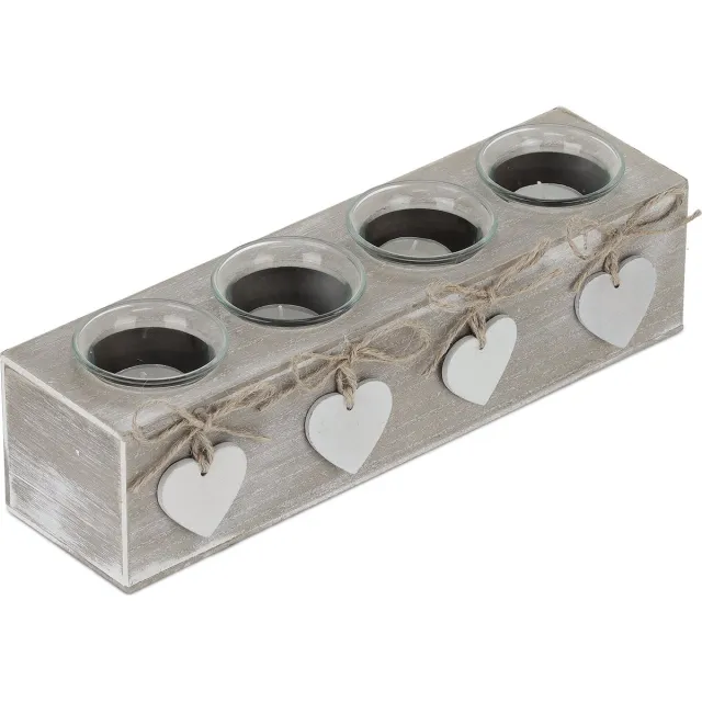 Relaxdays waxinelichthouder met 4 theelichtjes - voor woonkamer en eettafel - tafeldecoratie - beige - wit