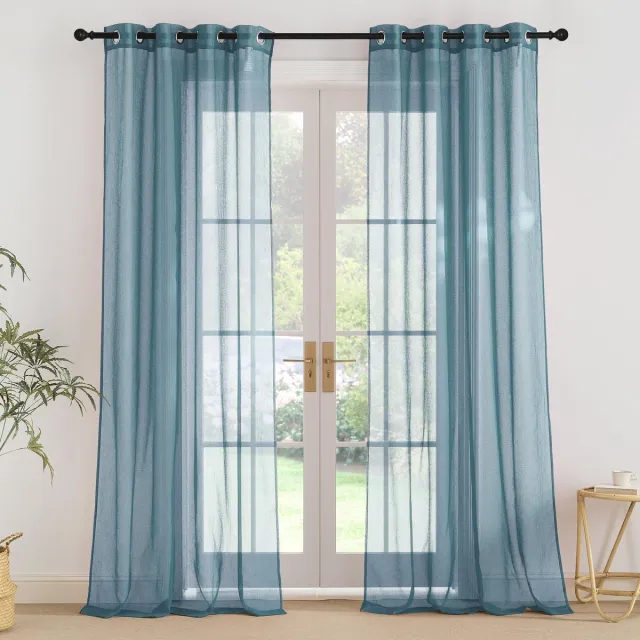 Ibenzoa Lichte en Transparante Linnenlook Gordijnen Set van 2 voor Woonkamer en Slaapkamer blauw