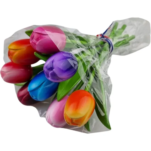 TRAA Boeketje houten tulpen lengte 18cm - 8 tulpen in mix van kleuren Kleuren mix