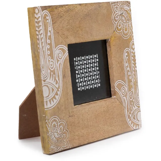 Ancient Wisdom Fotolijst - Kleine fotolijst mangohout 10x15cm wit 20x20x2cm - fotohouder - wanddecoratie - interieuraccessoire - houtsnijwerk - decoratie