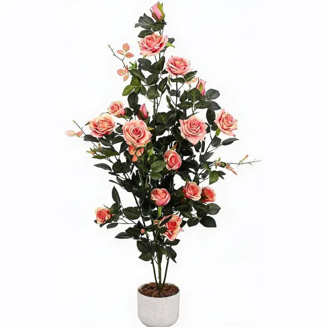 Danky luxe kunstrozenboom - enkel stuk 120cm roze zes takken golvende bloemen voor exclusieve decoratie