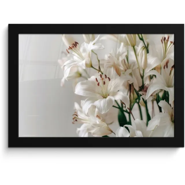 FrameYourWall Poster in lijst - Fotolijst 30x20 cm - Posters - Lelies - Boekte - Wit - Meeldraden - Posterlijst zwart - Decoratie - Wanddecoratie woonkamer - Muurdecoratie slaapkamer Lelies - Meeldraden
