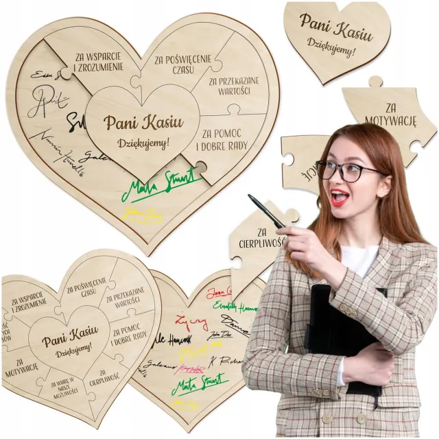 SMX Design Serie - Houten Fotolijst - Hartvormige Puzzle - Personaliseerbaar - 34 x 30 cm Naturel