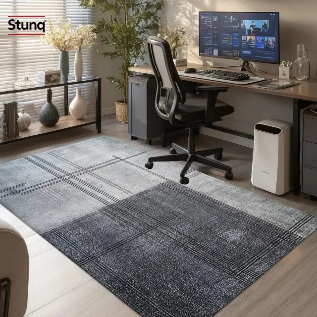 Stunq Lijnen Vloerkleed Grijs - Antislip Studeerkamer