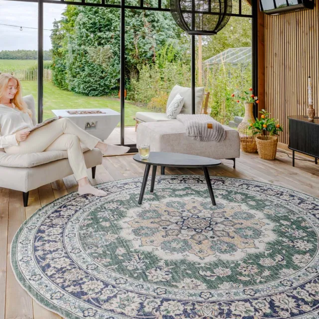 Heritaged Rond vintage buitenkleed - Valenca Nova donkergroen 230