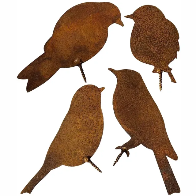 Ibenzoa Decoratieve Metalen Vogels voor Tuin en Binnenplaats - Set van 4 met Schroeven bruin