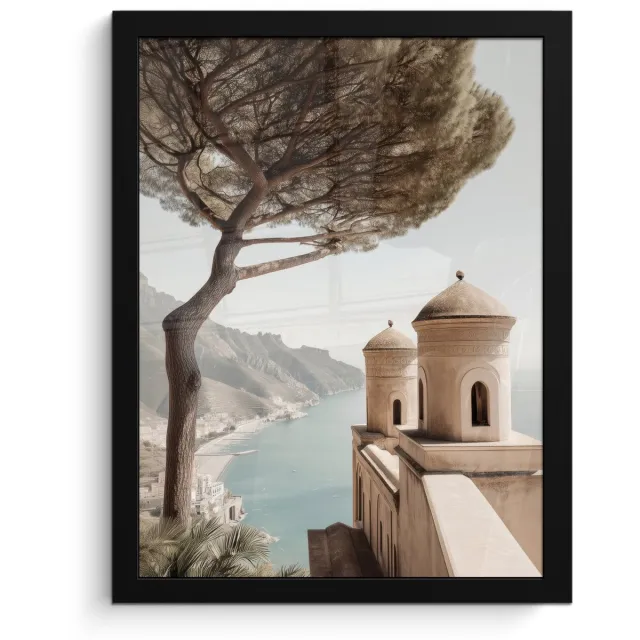 FrameYourWall Poster in lijst - Fotolijst 30x40 cm - Posters - Kust - Klif - Boom - Gebouw - Posterlijst zwart - Decoratie - Wanddecoratie woonkamer - Muurdecoratie slaapkamer Kust - Boom - Gebouw