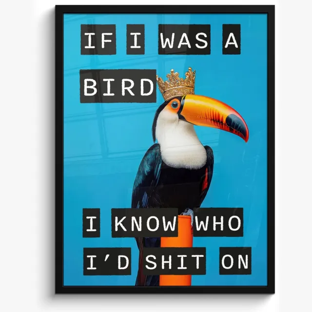 FrameYourWall Poster in lijst - Fotolijst 60x80 cm - Posters - Vogel - Toekan - Blauw - Quotes - Posterlijst zwart - Decoratie - Wanddecoratie woonkamer - Muurdecoratie slaapkamer Tekst - Toekan
