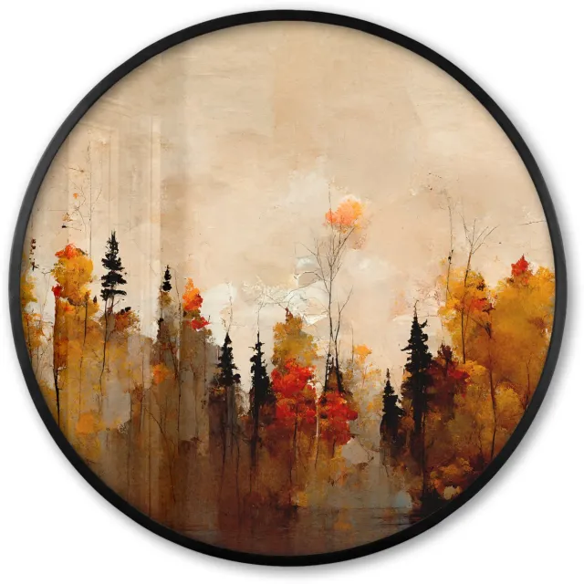 FrameYourWall Poster in lijst Rond - Fotolijst 60x60 cm - Posters - Natuur - Bomen - Kunst - Bruin - Beige - Ronde posterlijst zwart - Decoratie - Wanddecoratie woonkamer - Muurdecoratie slaapkamer