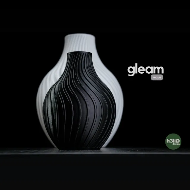 H3li0 Design Moderne Grote Design Vaas - Gleam Vase - 23×30 cm – High Flow PETG – Leverbaar in Zwart, Wit & Grijs – Perfect voor Droogbloemen & Interieurdecoratie