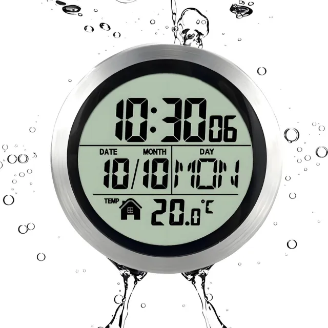 longziming Digitale Badkamerklok - Waterdichte Muurklok - Rond Digitaal Horloge - Non-Ticking Mechanisme - Spuitgelakt Kunststof - Modern Minimalistisch Design - Flexibel Voor Badkamer En Slaapkamer - 1 Stuk zilver