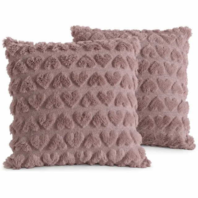 SWGOTA Pluchen kussenhoes met hartmotief, 45 x 45 cm, vierkant en enkelzijdig, voor bank, stoel of bed, zonder binnenkussen Bruin
