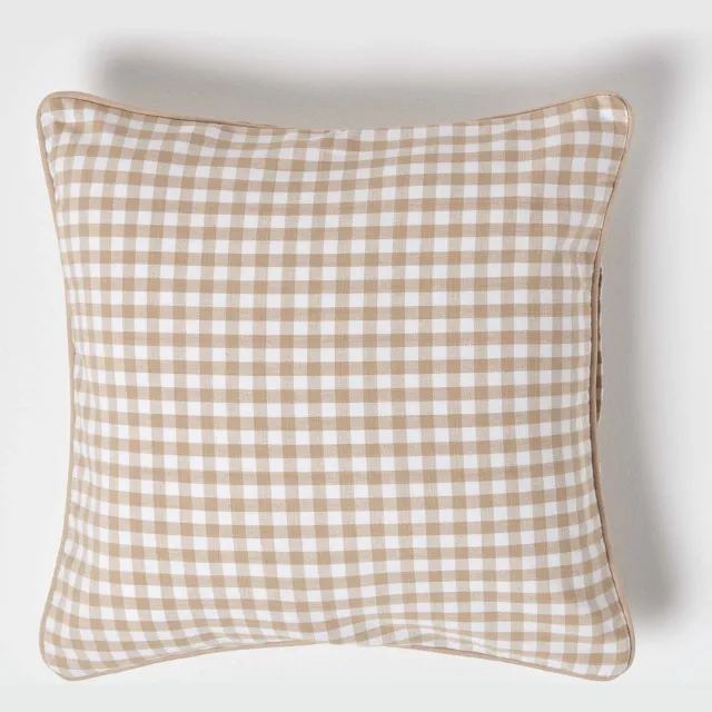 Homescapes Katoenen kussenhoes met gingham-motief 45 x 45 cm beige